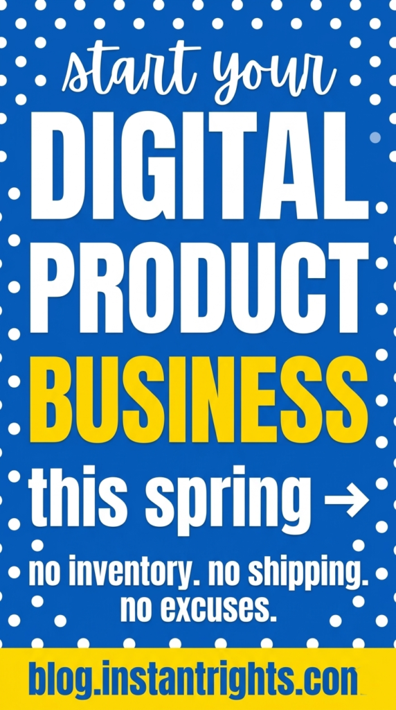 Royal blue polka dot Pinterest pin — start your digital product business this spring