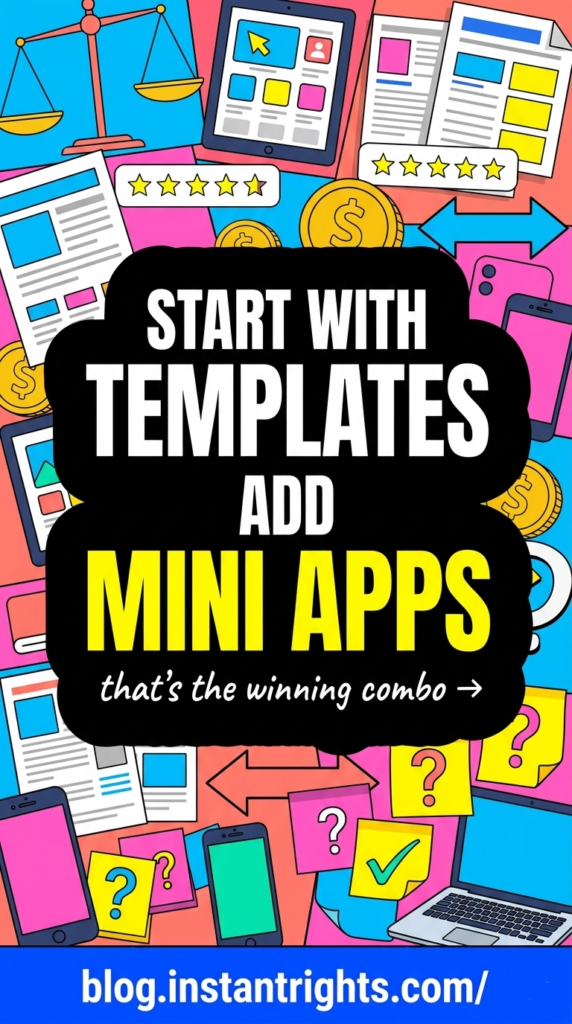 Illustrated blob pin — start with templates add mini apps the winning digital product combo