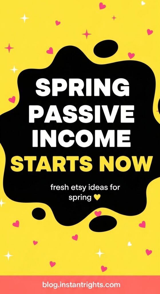 Yellow blob sticker Pinterest pin — spring passive income starts now Etsy digital products