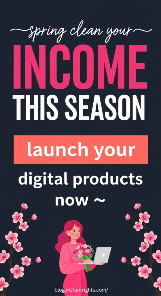 Dark Pinterest pin — spring clean your income launch digital products this season