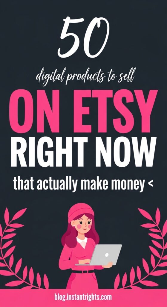 Dark Pinterest pin — 50 digital products to sell on Etsy right now