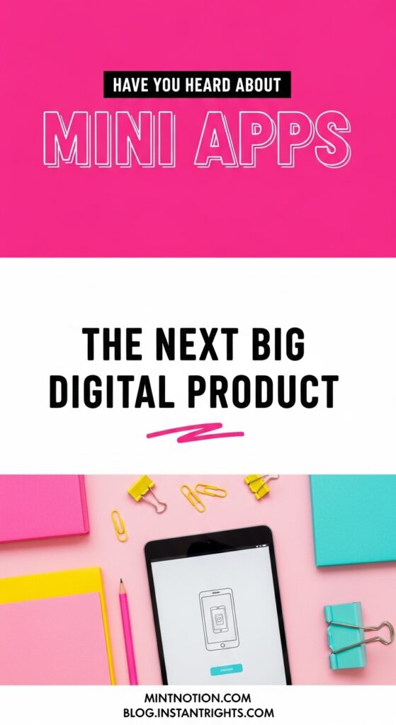 Bright split Pinterest pin — mini apps the next big digital product to sell