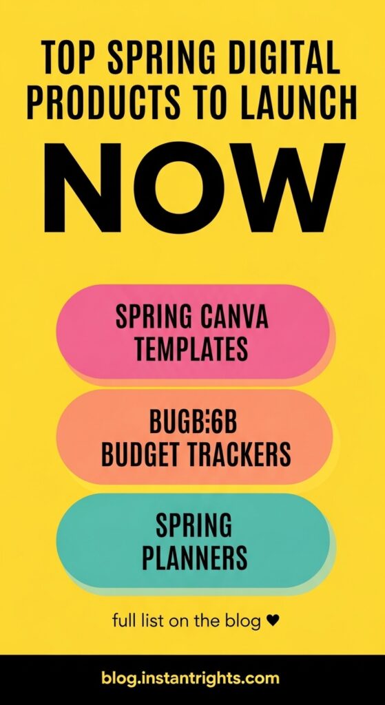 ellow Pinterest pin — top spring digital products to launch now on Etsy