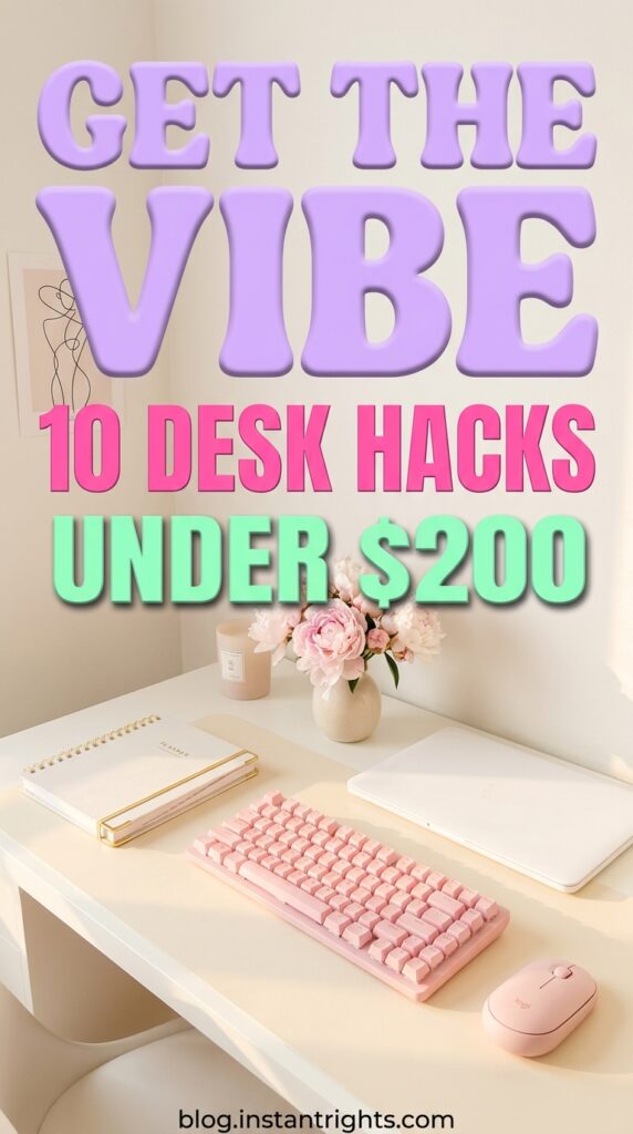 Budget work from home desk flat lay with laptop notebook lamp and eucalyptus
