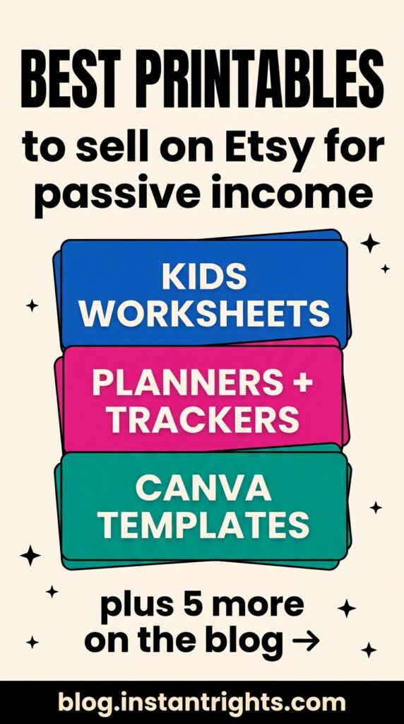 Cream list Pinterest pin — best printables to sell on Etsy for passive income kids worksheets planners canva templates