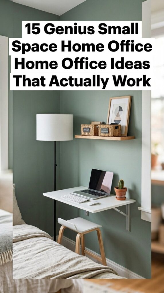 Small space work from home setup ideas with wall desk and organized storage in sage bedroom corner