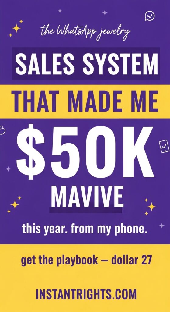 Purple gold Pinterest pin — the WhatsApp jewelry sales system that made me 50K this year from my phone