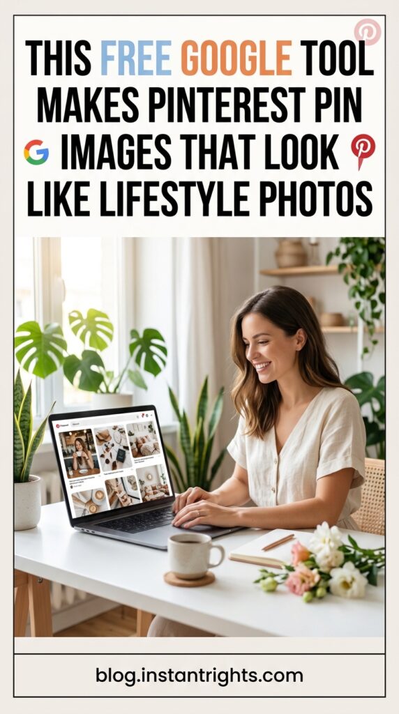 Pinterest pins designed with free Google ImageFX AI tool on warm marble desk setup 