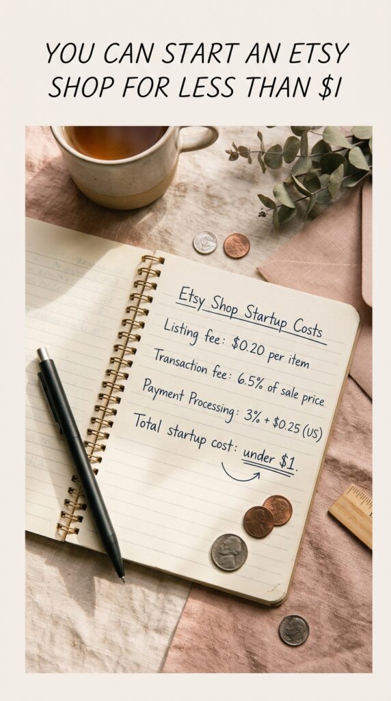 woman's hand showing Etsy sale notification on phone at a bright warm desk