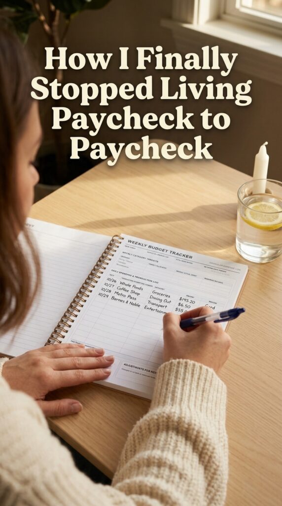 Woman filling in printable budget worksheet at a home desk — budget for beginners 